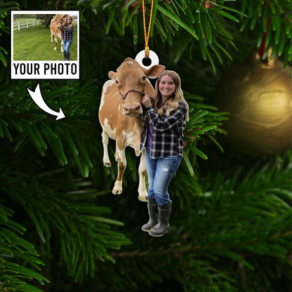 Custom Photo Cut-Out Acrylic Christmas Ornament - Cow Lover Gift