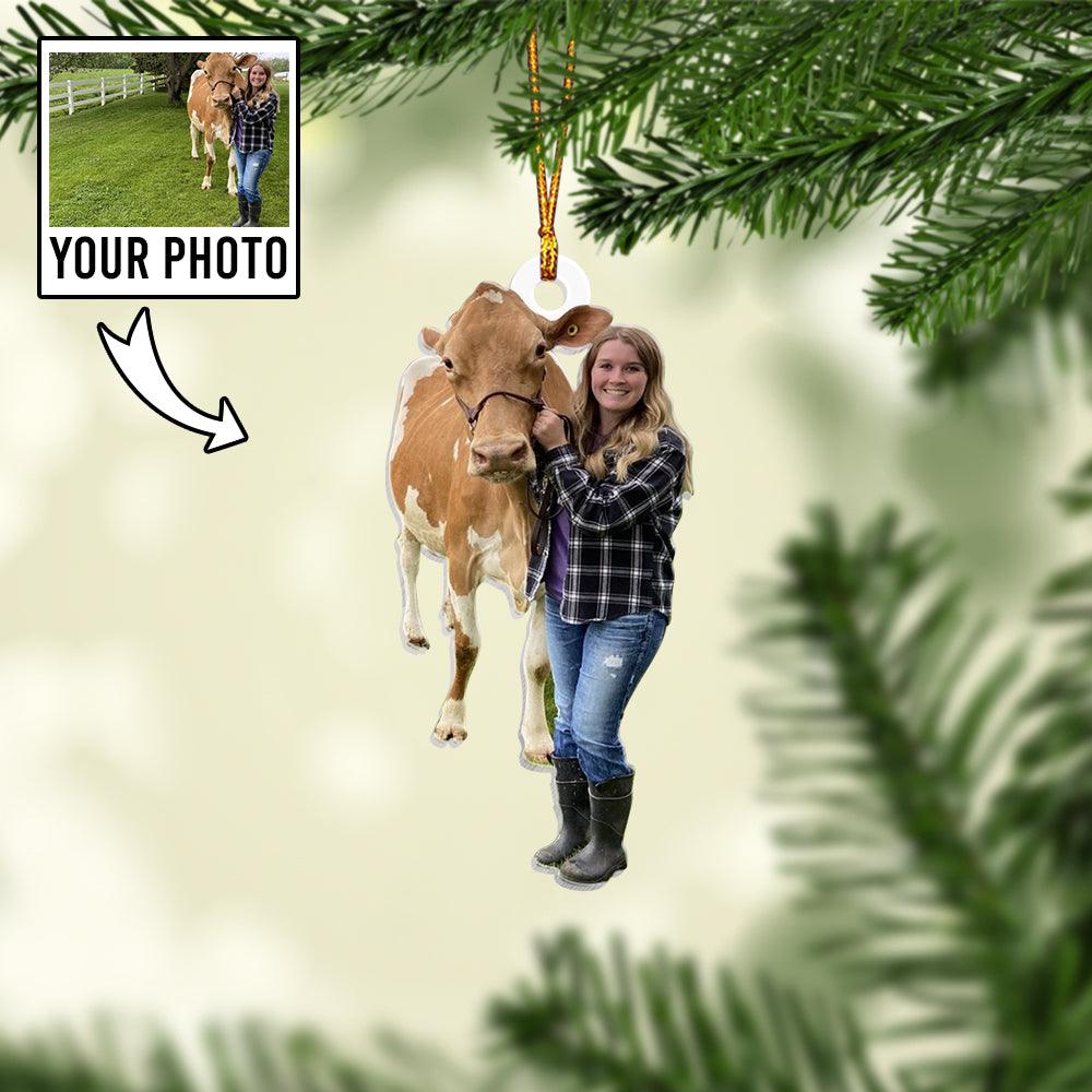 Custom Photo Cut-Out Acrylic Christmas Ornament - Cow Lover Gift