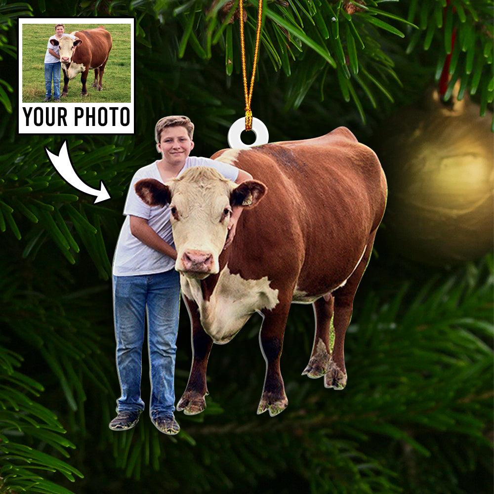 Custom Photo Cut-Out Acrylic Christmas Ornament - Cow Lover Gift