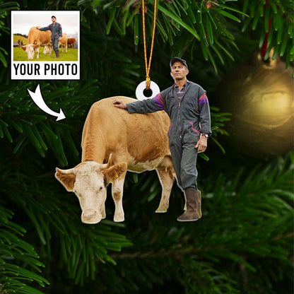 Custom Photo Cut-Out Acrylic Christmas Ornament - Cow Lover Gift