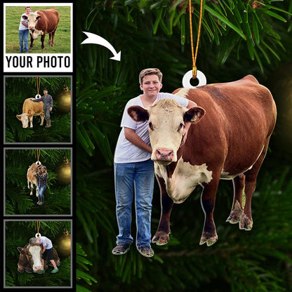 Custom Photo Cut-Out Acrylic Christmas Ornament - Cow Lover Gift