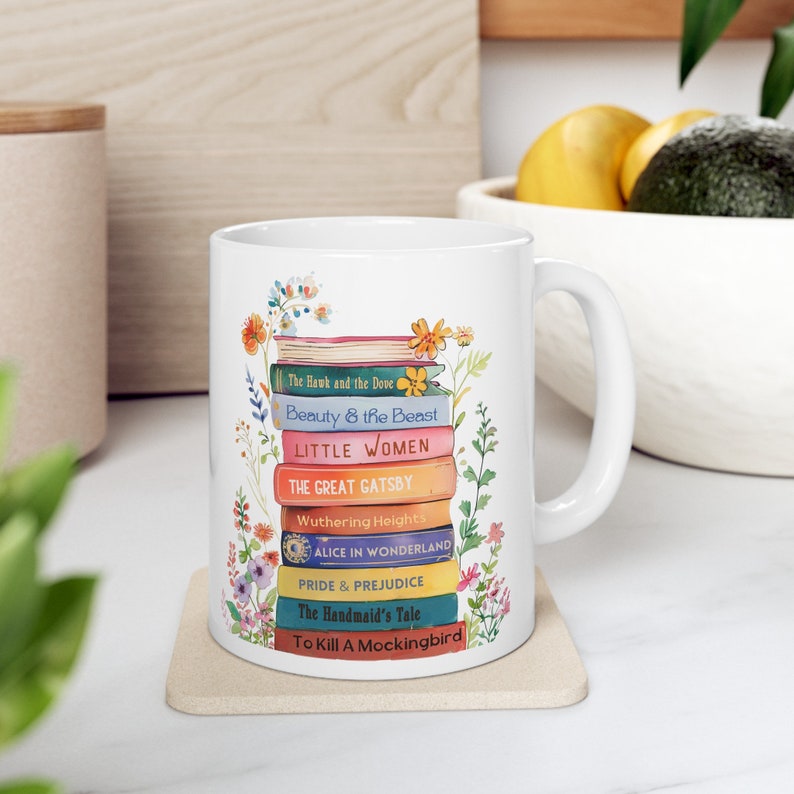 Bookshelf Floral Personalized Mug