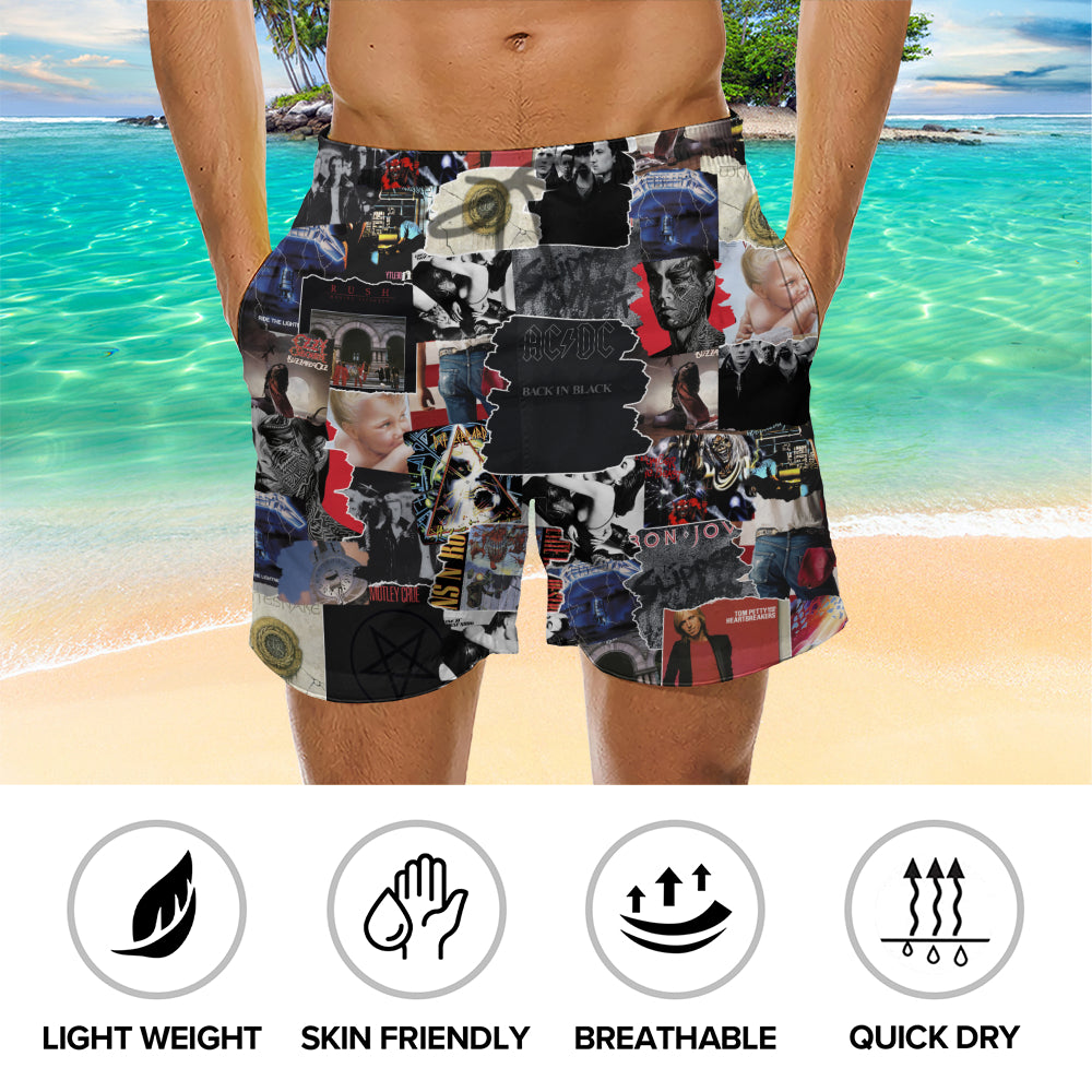 80's Rock Albums Covers Collage Unisex Hawaiian Shorts
