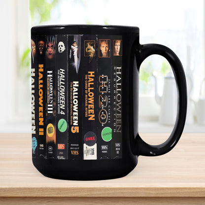VHS Tape Halloween Movies Nostalgic Black Mug - Halloween Movie Horror