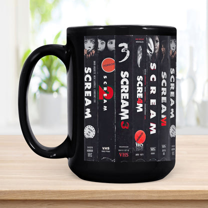 VHS Tape Halloween Movies Nostalgic Black Mug - Scream Character Horror