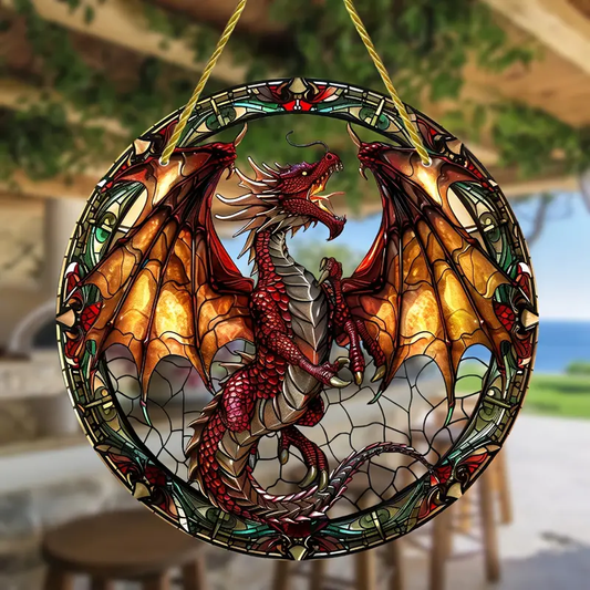 Flying Dragon Fight Acrylic Window Hanging, Book Lover Gift, Bookish Home Decor, Dragon Gift, Dragon Lover’s Dragon Lover’s Gift, Gift For Mythology