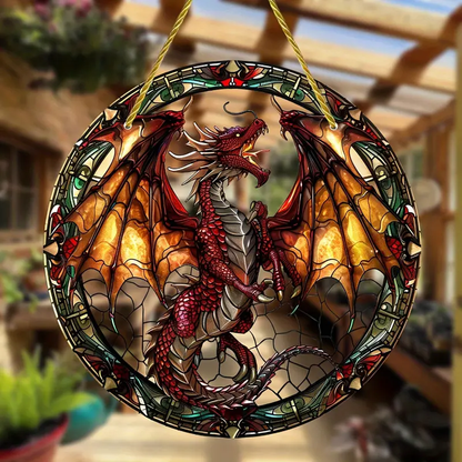 Flying Dragon Fight Acrylic Window Hanging, Book Lover Gift, Bookish Home Decor, Dragon Gift, Dragon Lover’s Dragon Lover’s Gift, Gift For Mythology