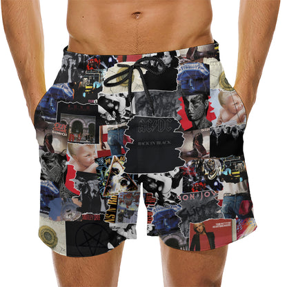 80's Rock Albums Covers Collage Unisex Hawaiian Shorts
