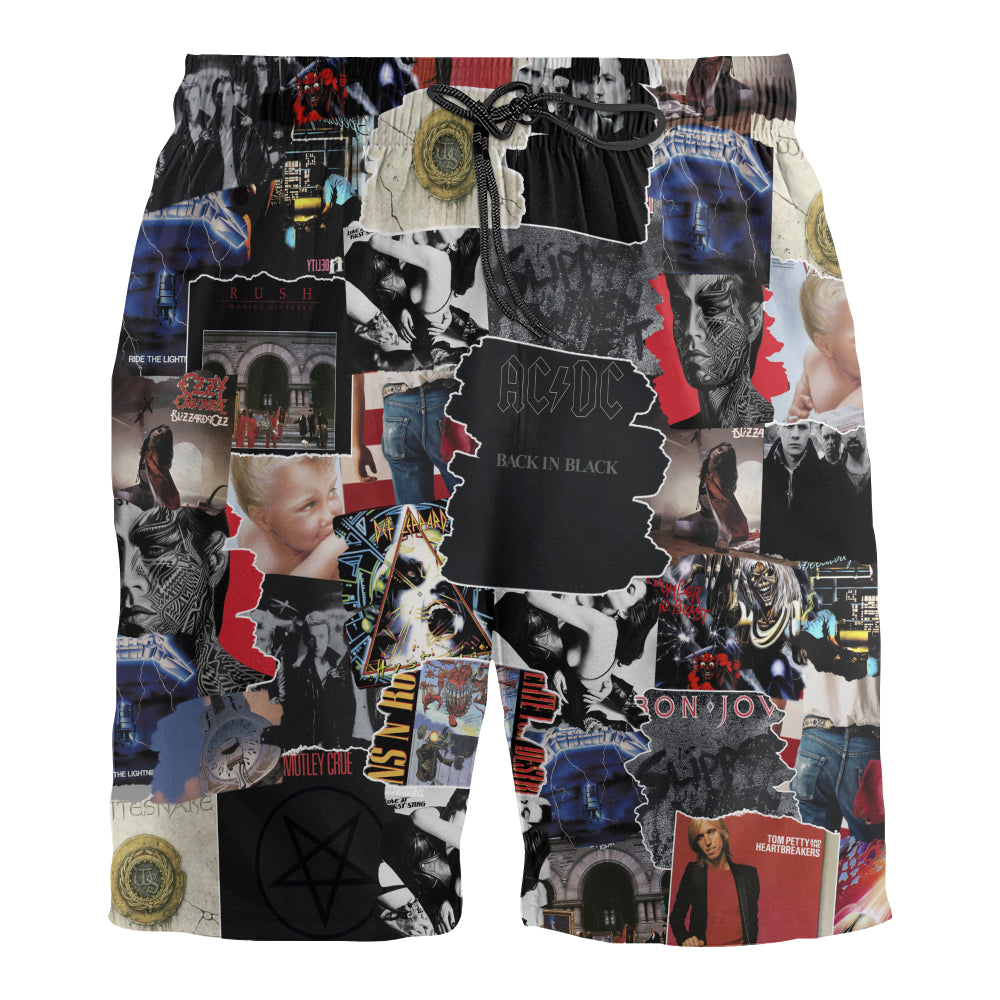80's Rock Albums Covers Collage Unisex Hawaiian Shorts