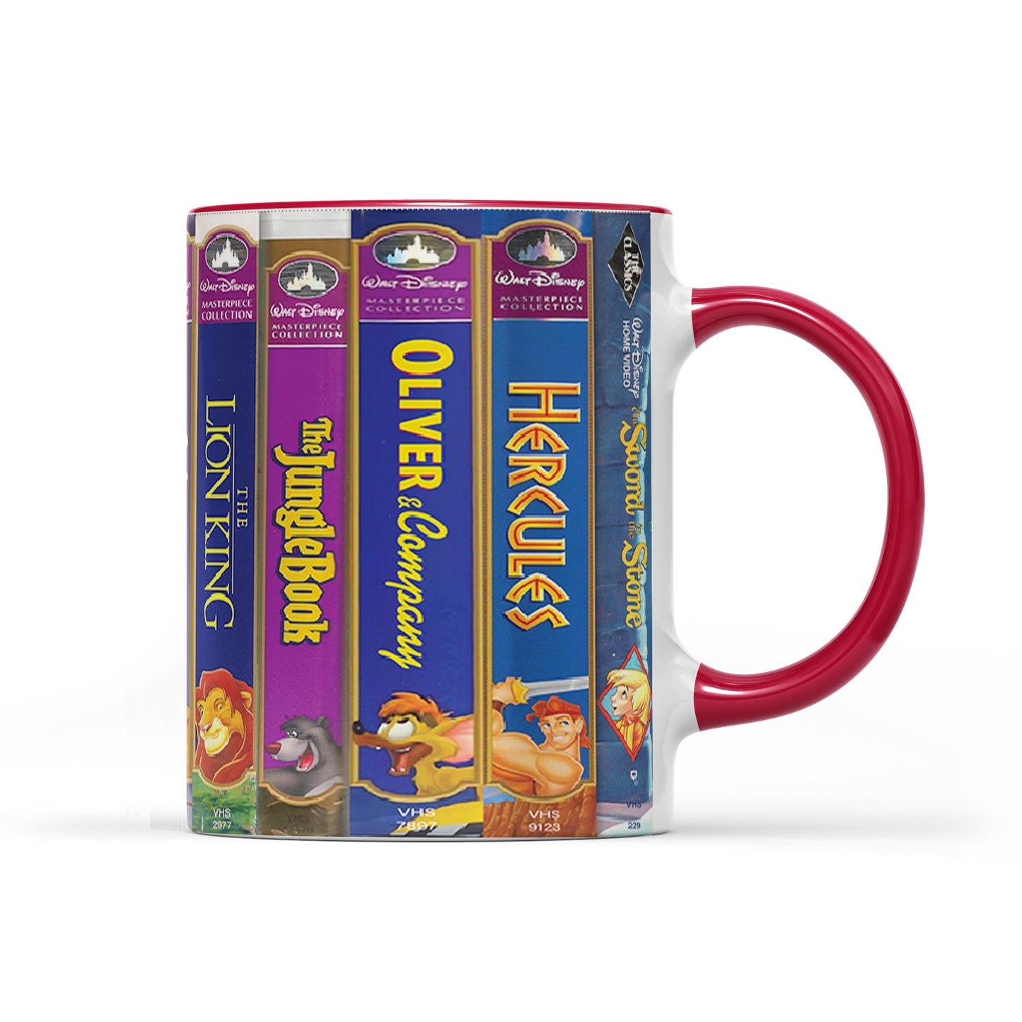 Classic Childhood Cartoon VHS Tapes Red Accent Mug