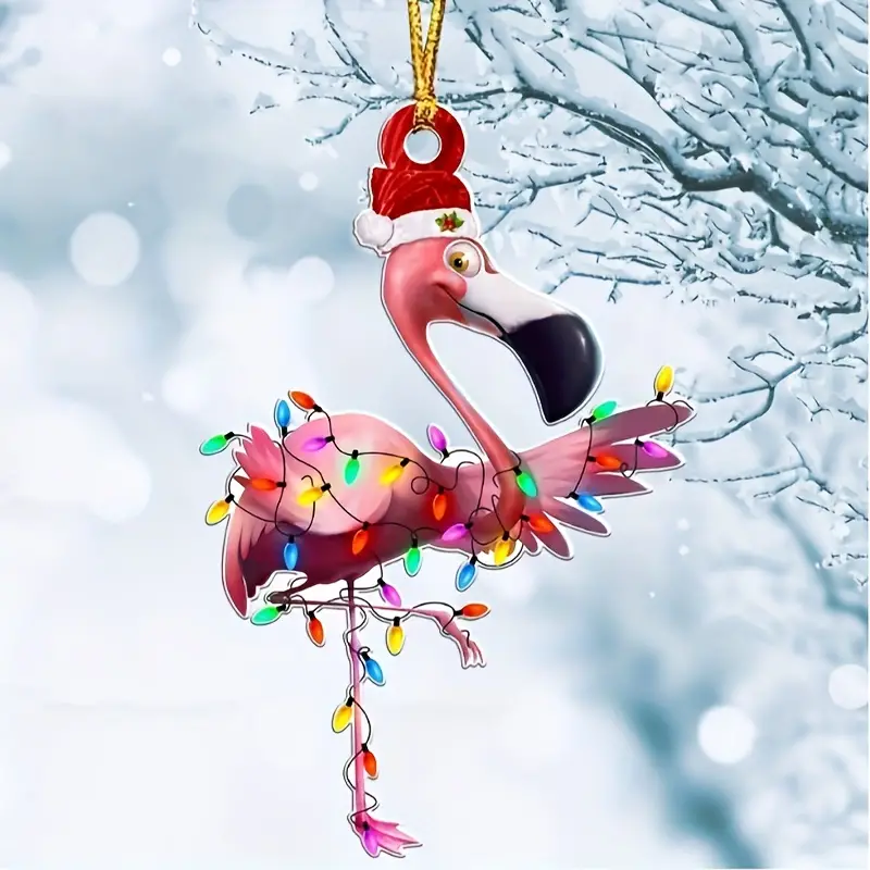 Cute Flamingo Acrylic Ornament Christmas - Gift For Christmas