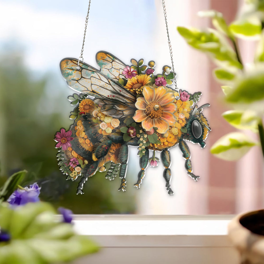 Flower Bee ACRYLIC Window hanging, Honey Bee Acrylic Window Decor, Perfect Gift For Home