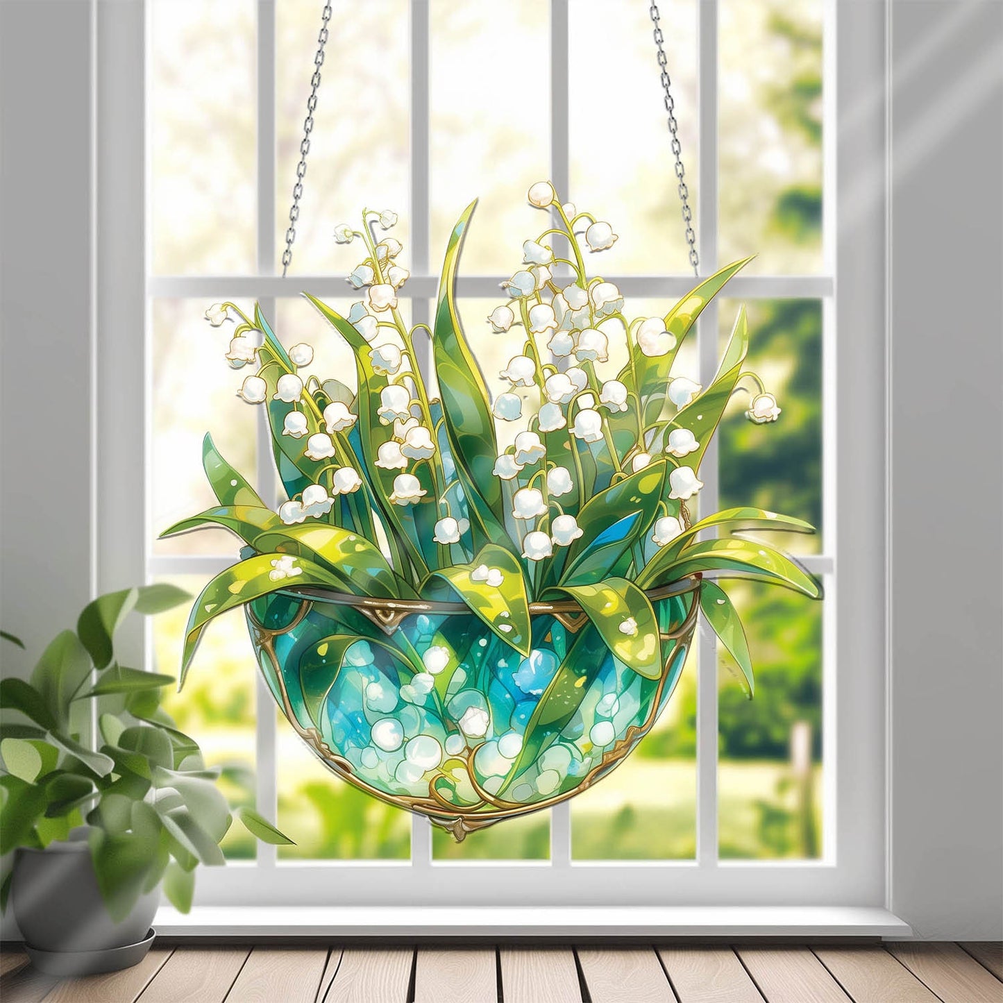 Lily of valley Flower White Green Window Decor, Flowers Acrylic Window Hanging Art Decoration , Gift For Her