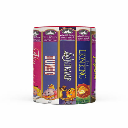 Classic Childhood Cartoon VHS Tapes Red Accent Mug