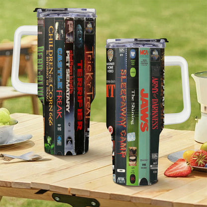 Retro Horror Movies VHS Tape 40Oz Tumbler - White Handle Version 2