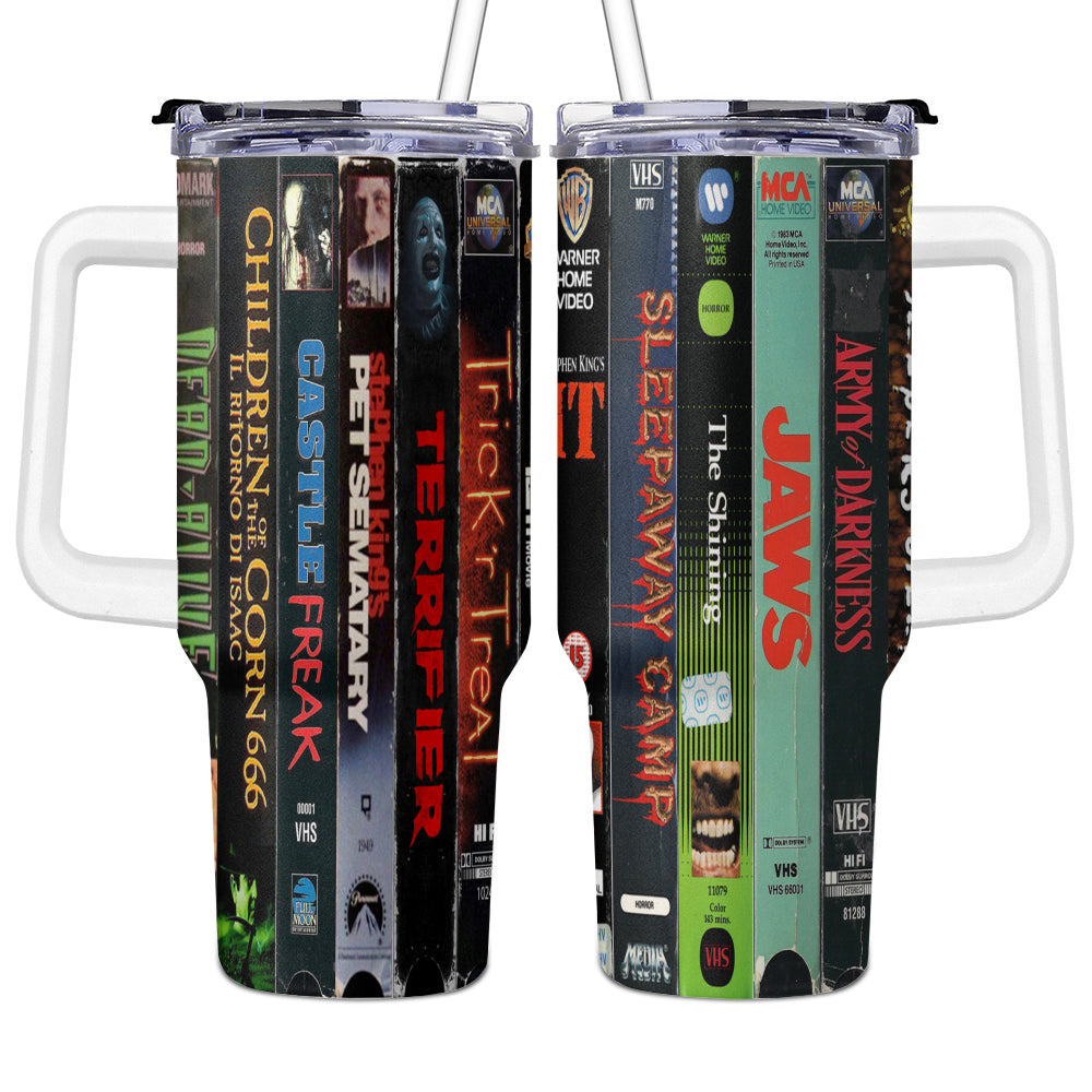 Retro Horror Movies VHS Tape 40Oz Tumbler - White Handle Version 2