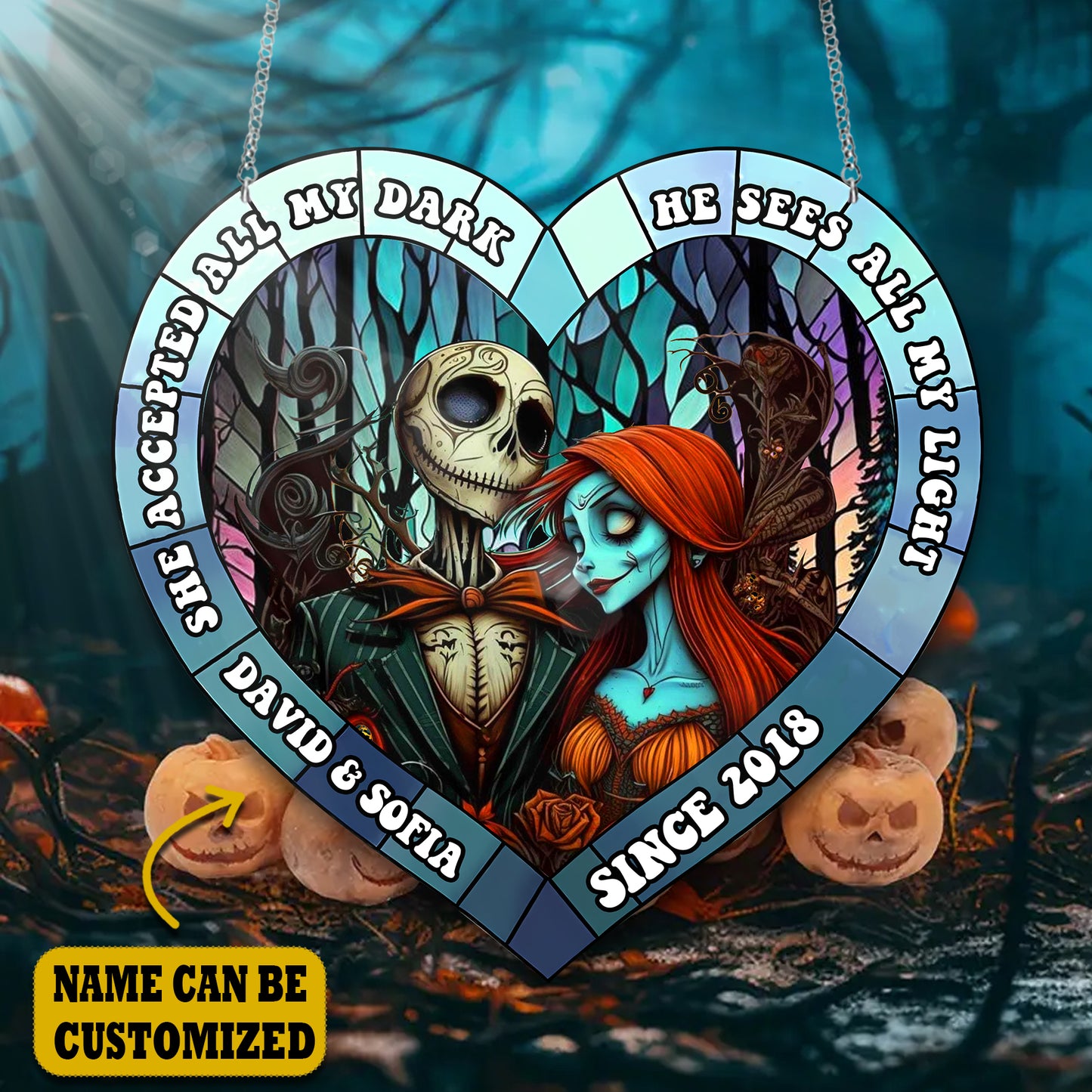 Halloween Couple She accepted all my dark He sees all my light Customized Acrylic Window Hangings