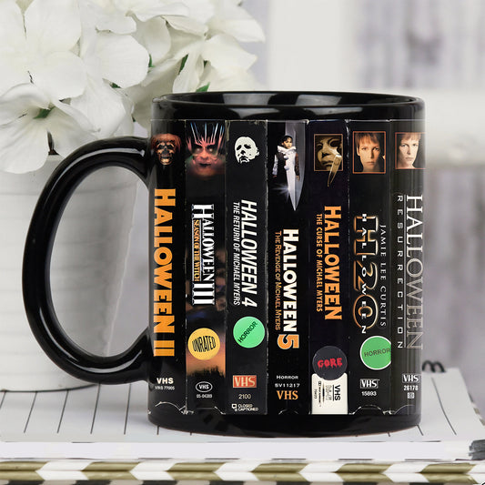 VHS Tape Halloween Movies Nostalgic Black Mug - Halloween Movie Horror