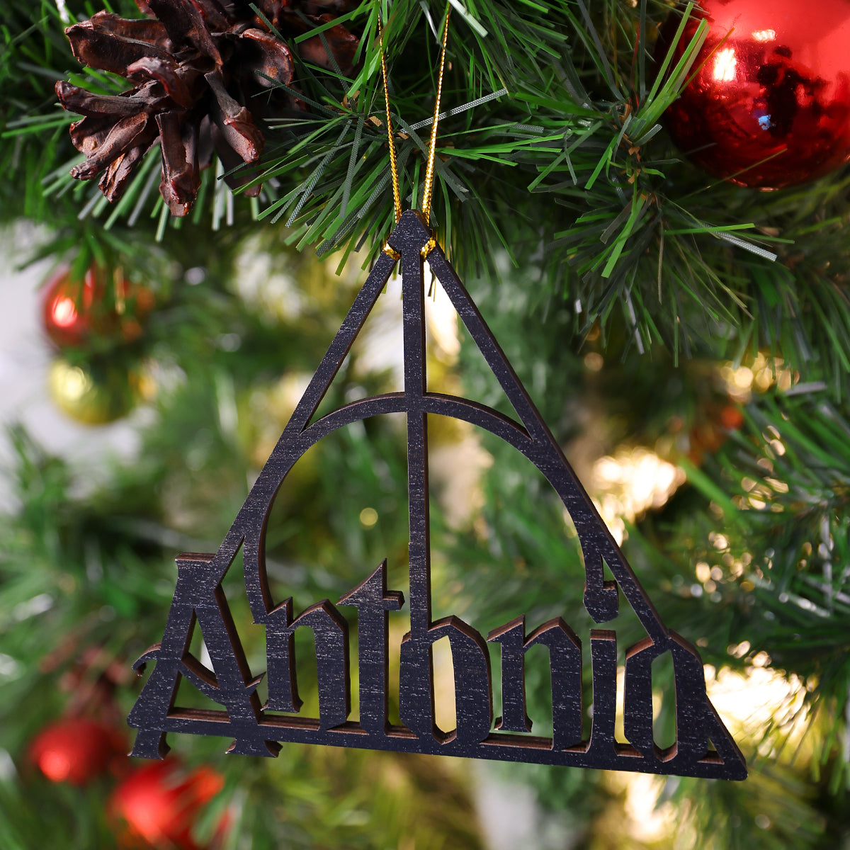 Custom Name Wizard Inspired Triangle Symbol Wood Ornament