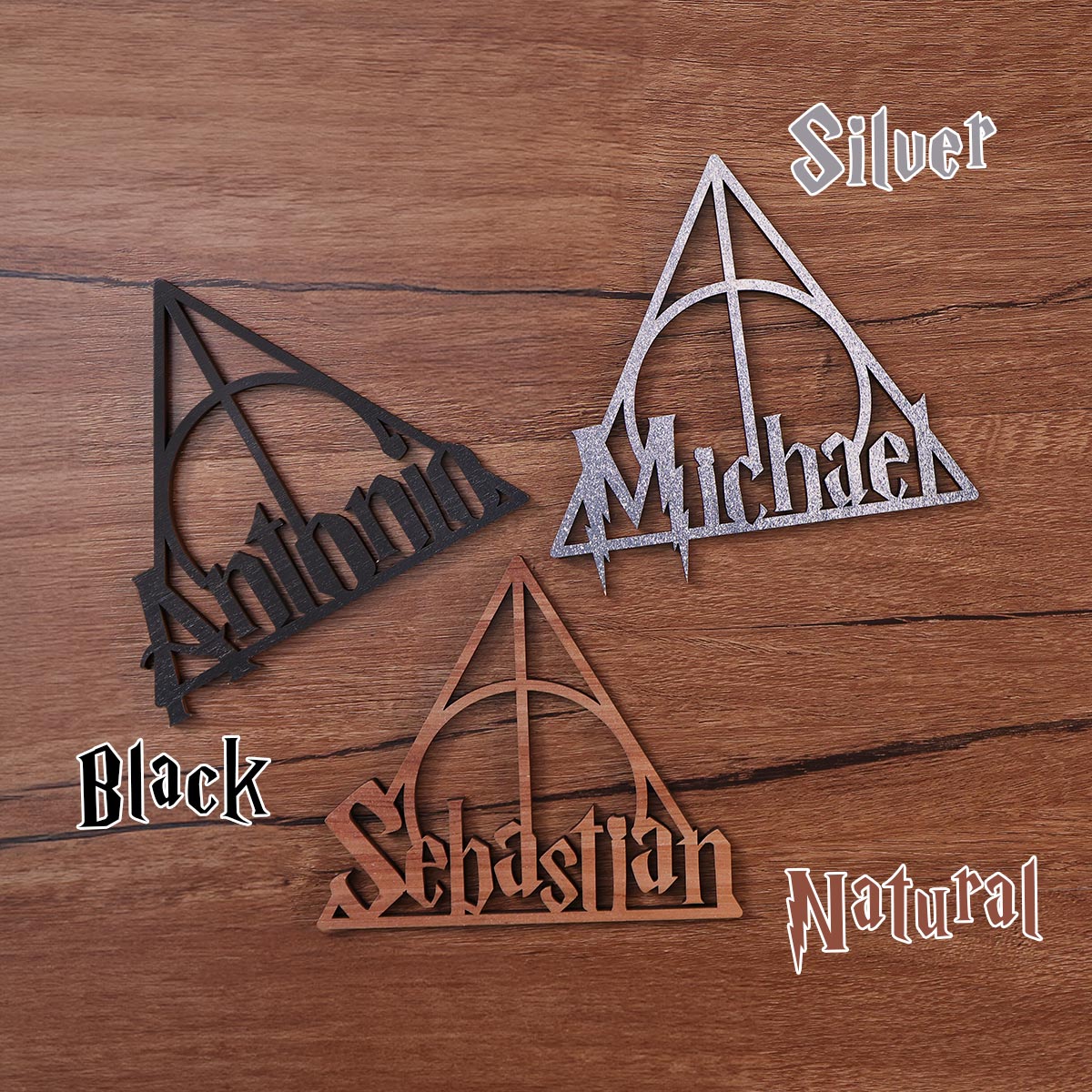 Custom Name Wizard Inspired Triangle Symbol Wood Ornament