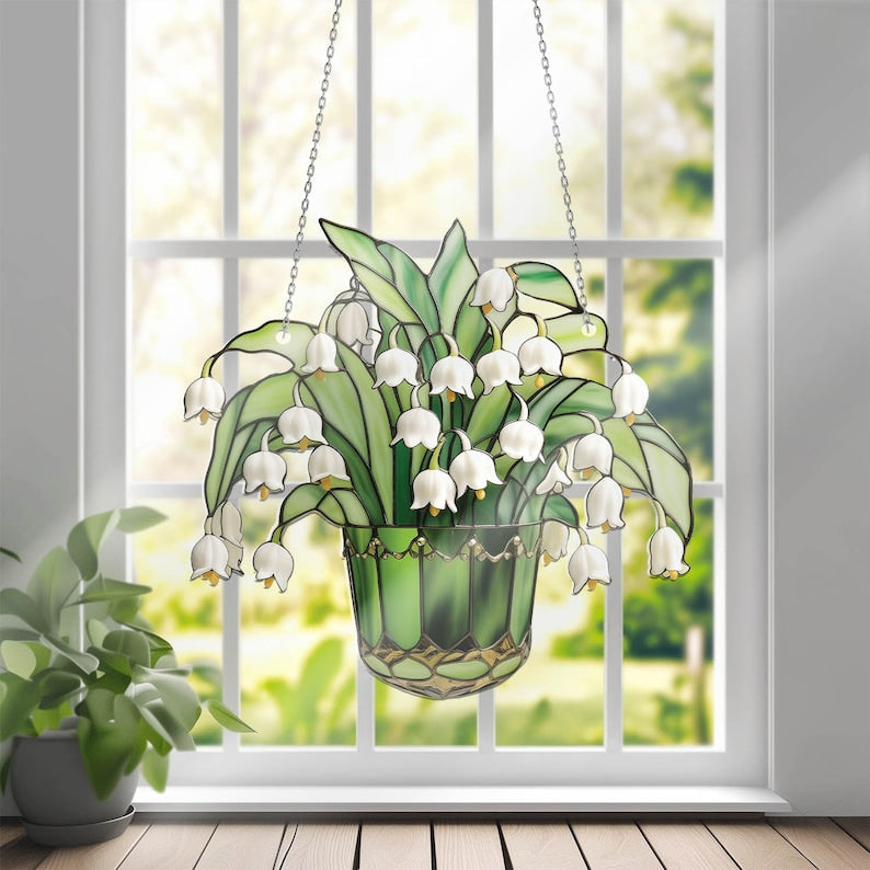 Flower Lily of valley Window Decor, Flowers Acrylic Window Hanging Art Decoration, Lily of valley, Gift for her,Home decoration, Plant Home Decor