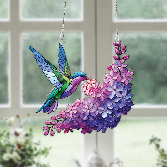 Hummingbird Birds Flower Colorful Acrylic Window Hanging, Bird lovers gift, Bird Nerds, Gift For Her