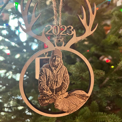 Custom Photo Hunting Christmas 2024 Wood Ornament