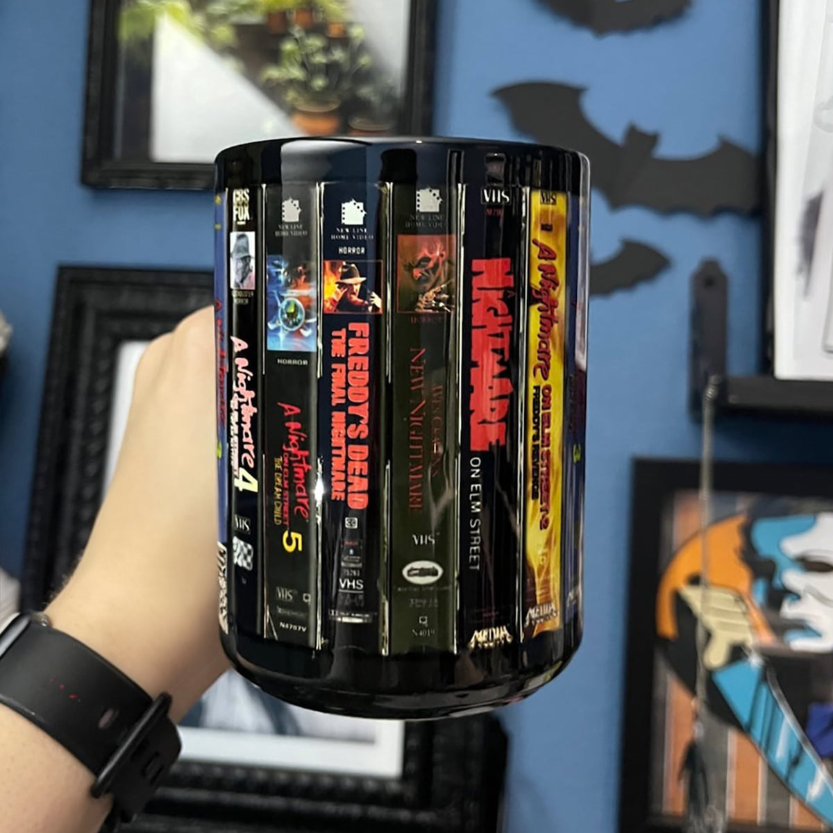 Freddy Krueger VHS Tape Halloween Movies Nostalgic Black Mug