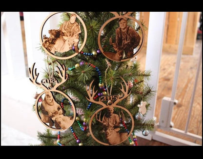 Custom Photo Hunting Christmas 2024 Wood Ornament