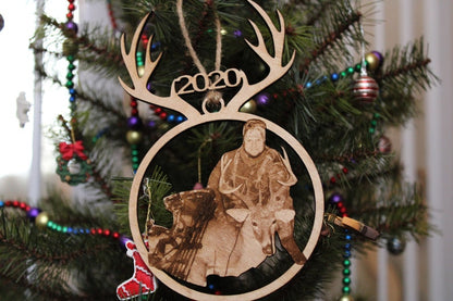 Custom Photo Hunting Christmas 2024 Wood Ornament