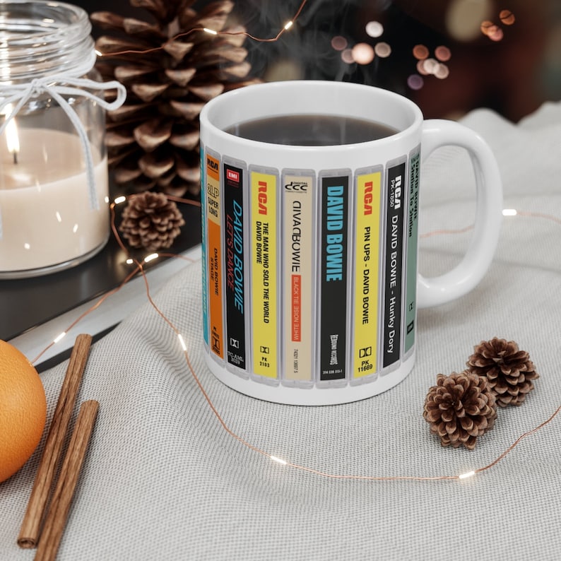 David Bowie 80s Music Cassette Collection White Mug