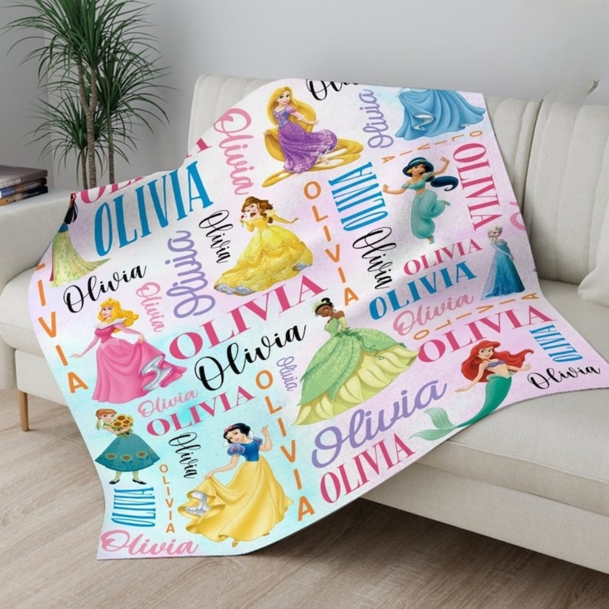 Personalized Watercolor Disney Princess Blanket