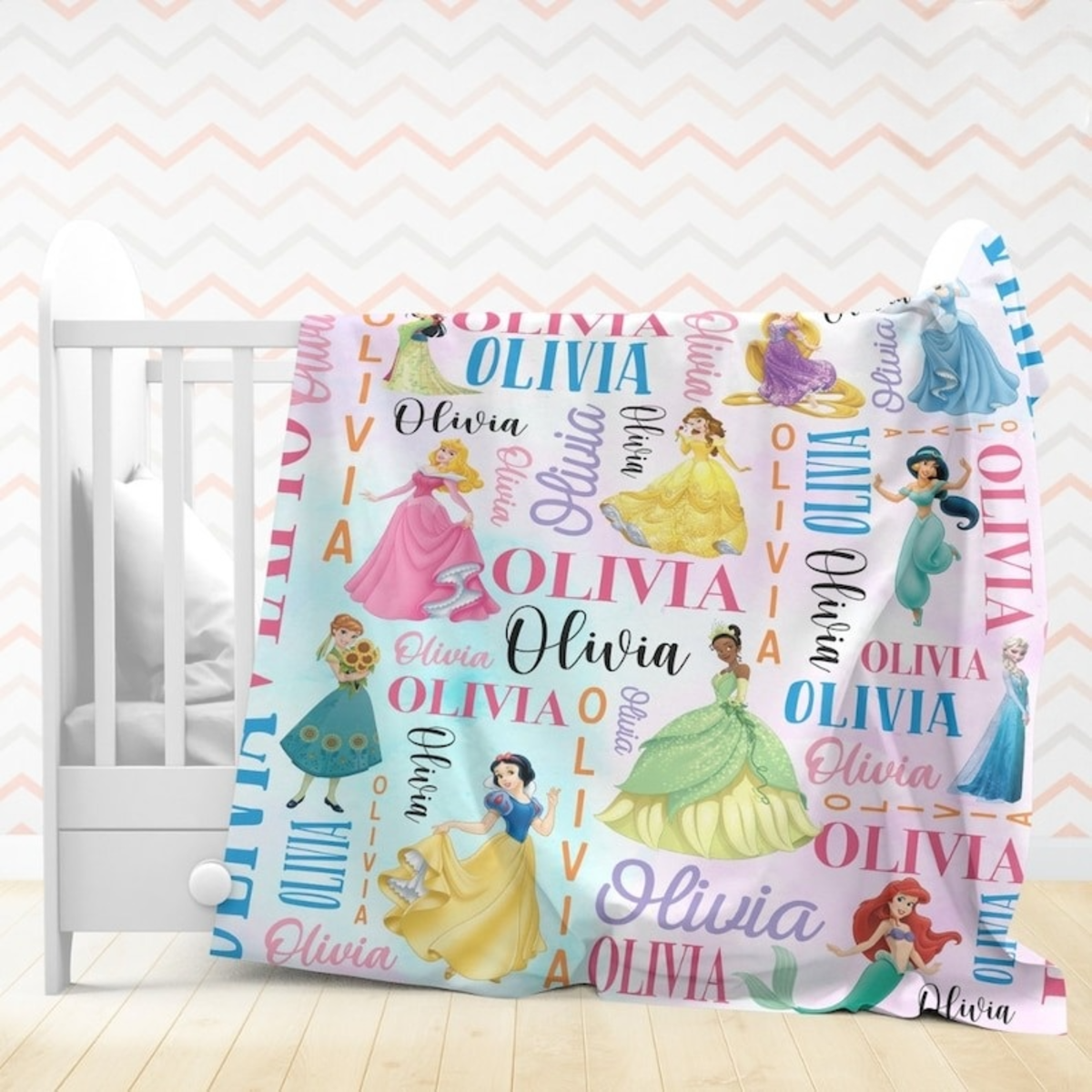 Personalized Watercolor Disney Princess Blanket