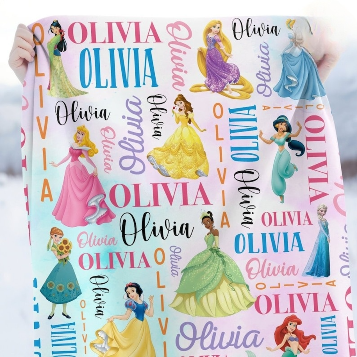 Personalized Watercolor Disney Princess Blanket