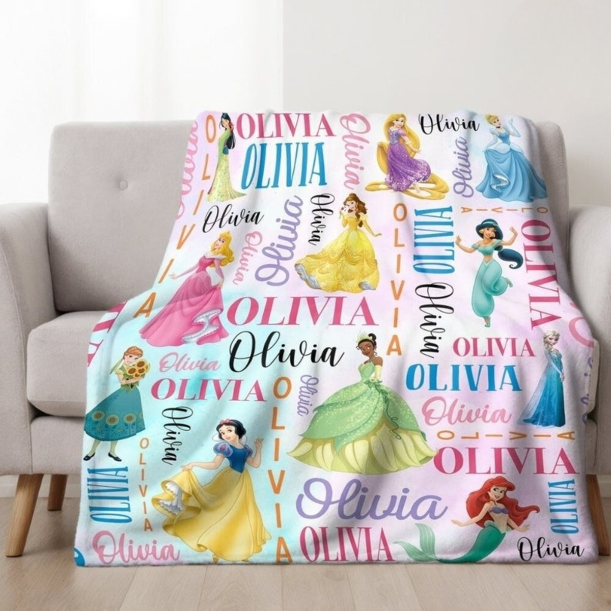 Personalized Watercolor Disney Princess Blanket