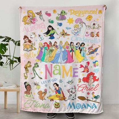 Personalized Watercolor Disney Princess Blanket