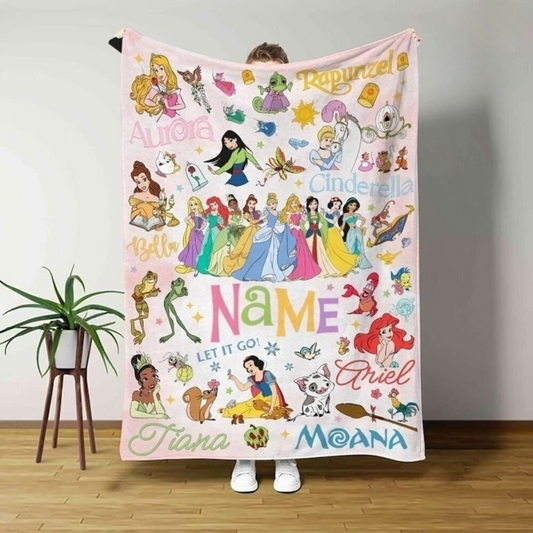 Personalized Watercolor Disney Princess Blanket