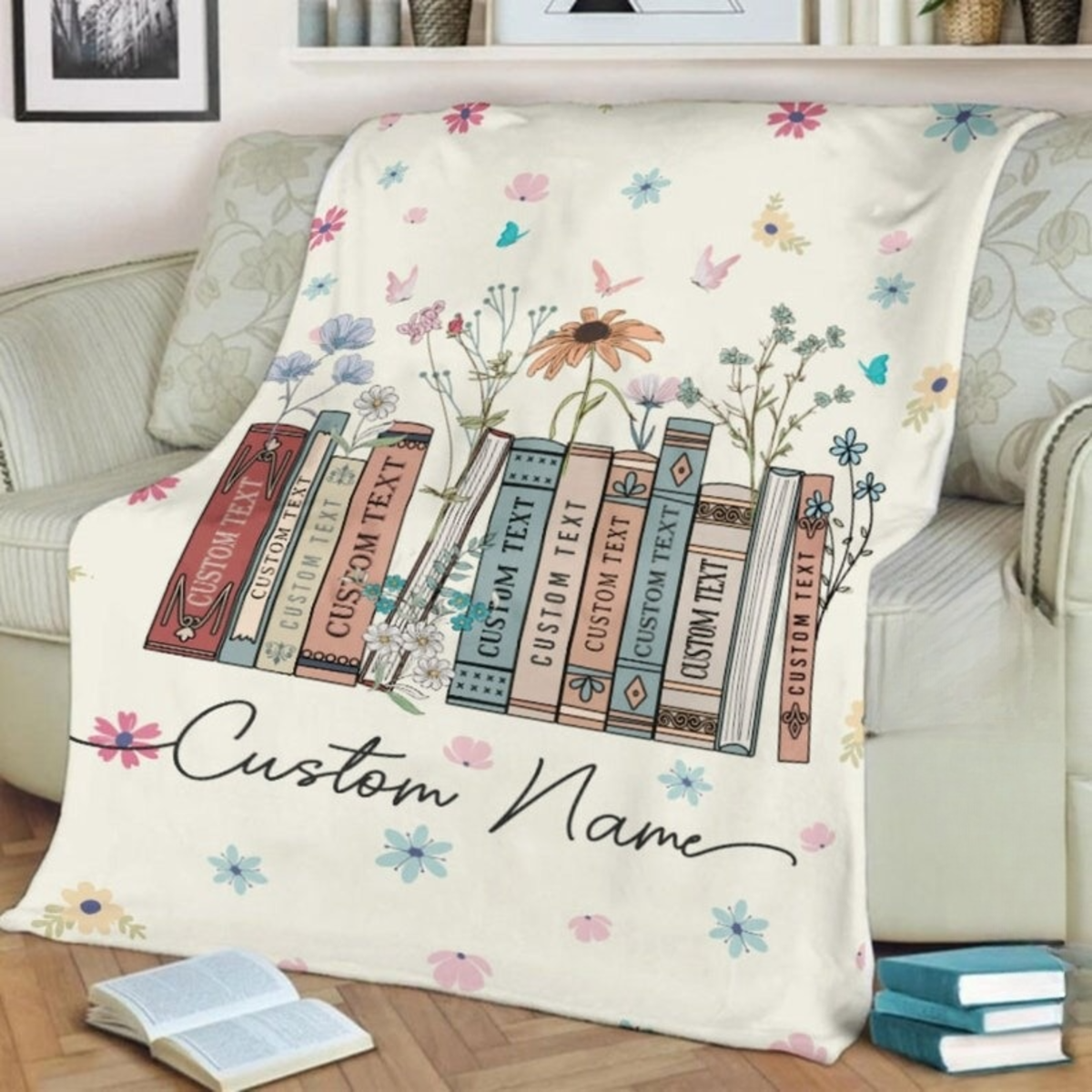 Personalized Floral Book Blanket