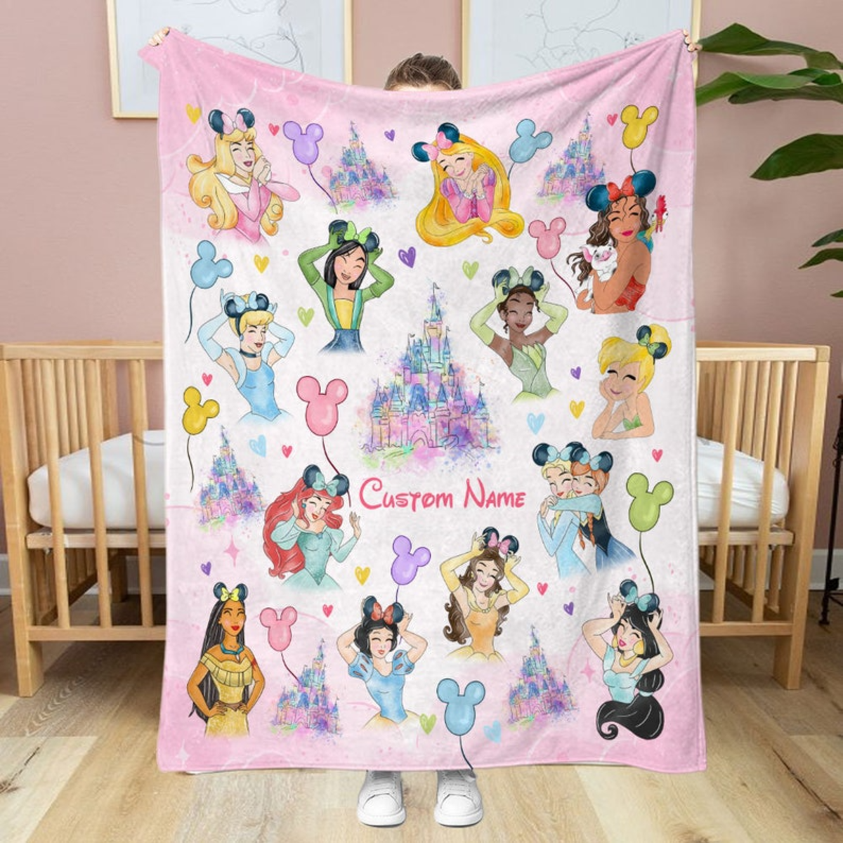 Personalized Watercolor Disney Princess Blanket