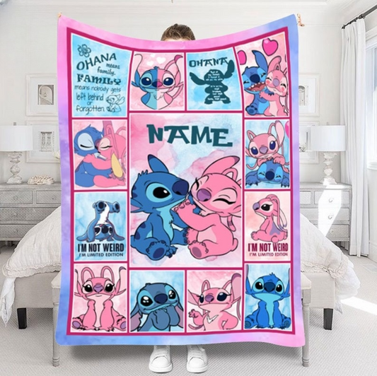 Personalized Name Stitch Angel Blanket