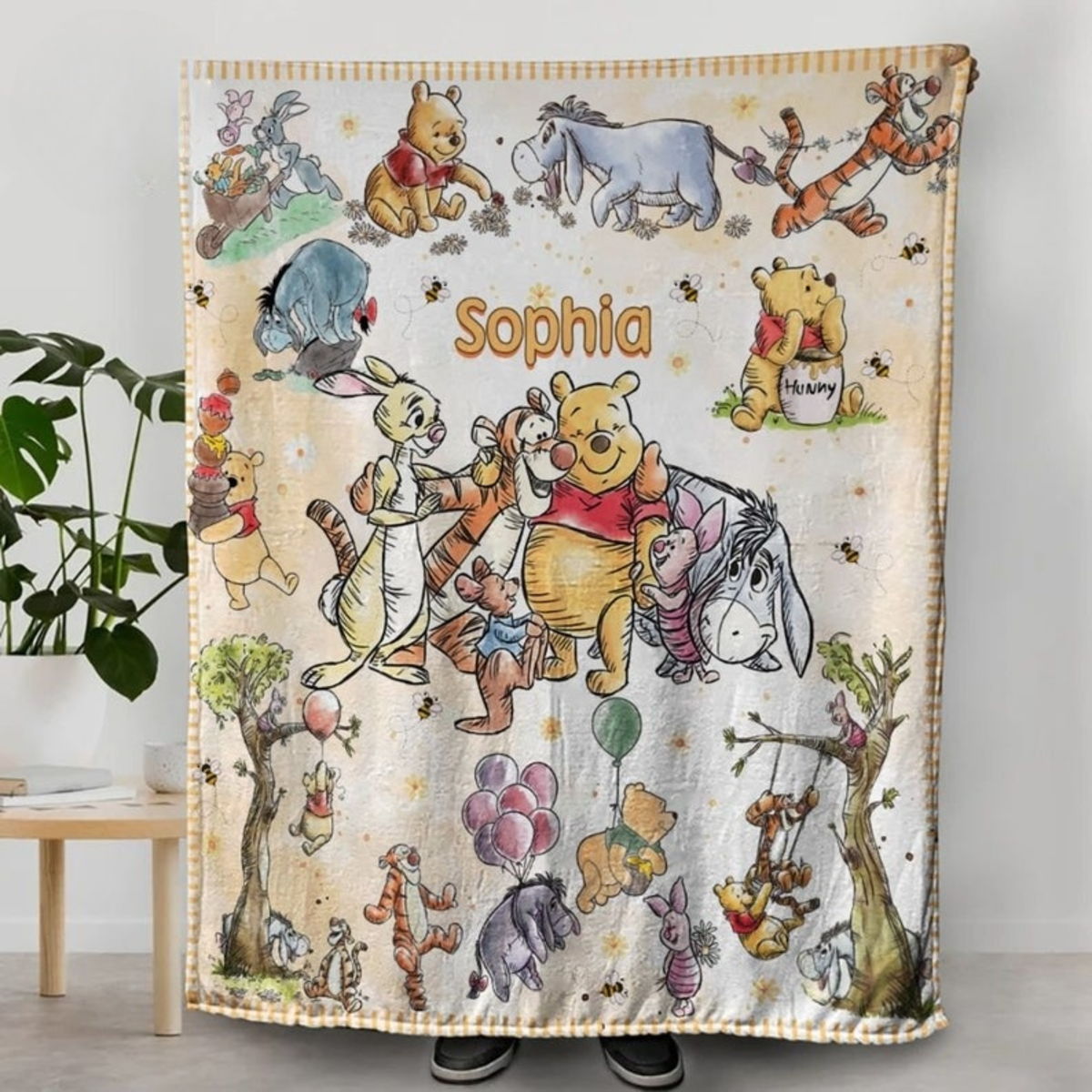 Personalized Watercolor Winnie the Pooh blanket