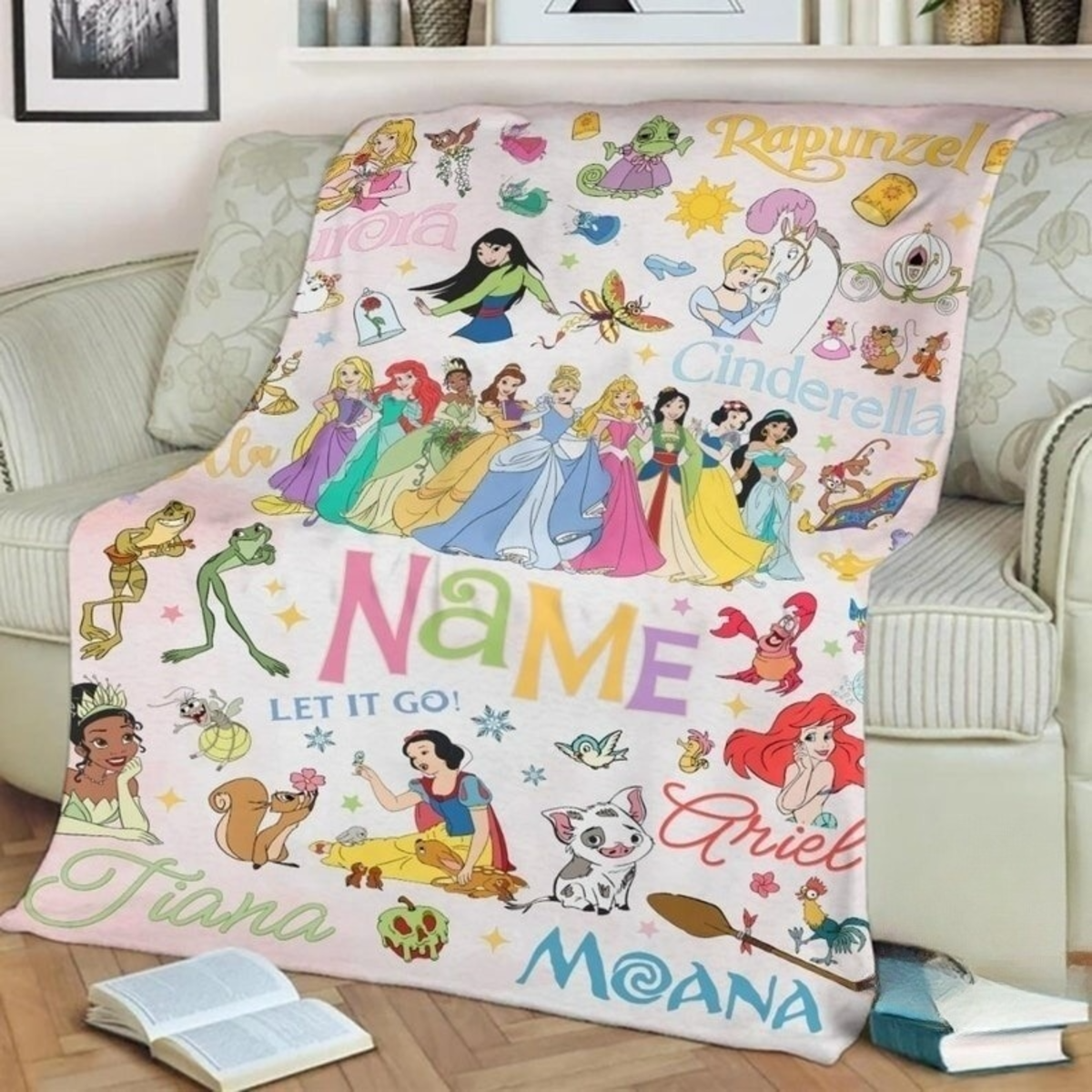 Personalized Watercolor Disney Princess Blanket