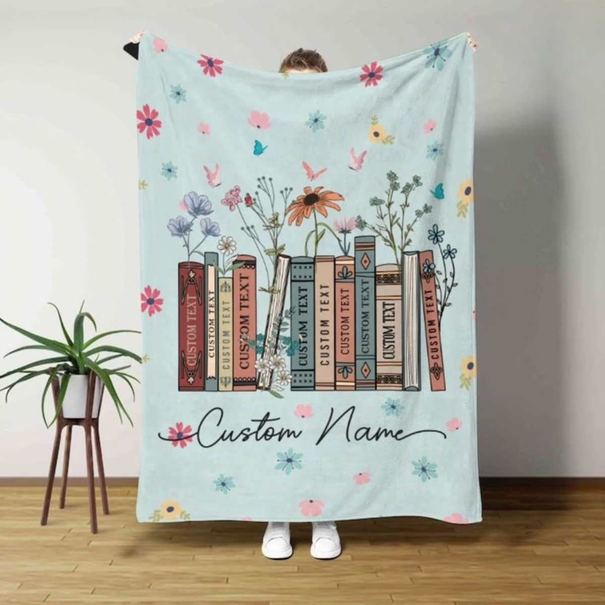 Personalized Floral Book Blanket