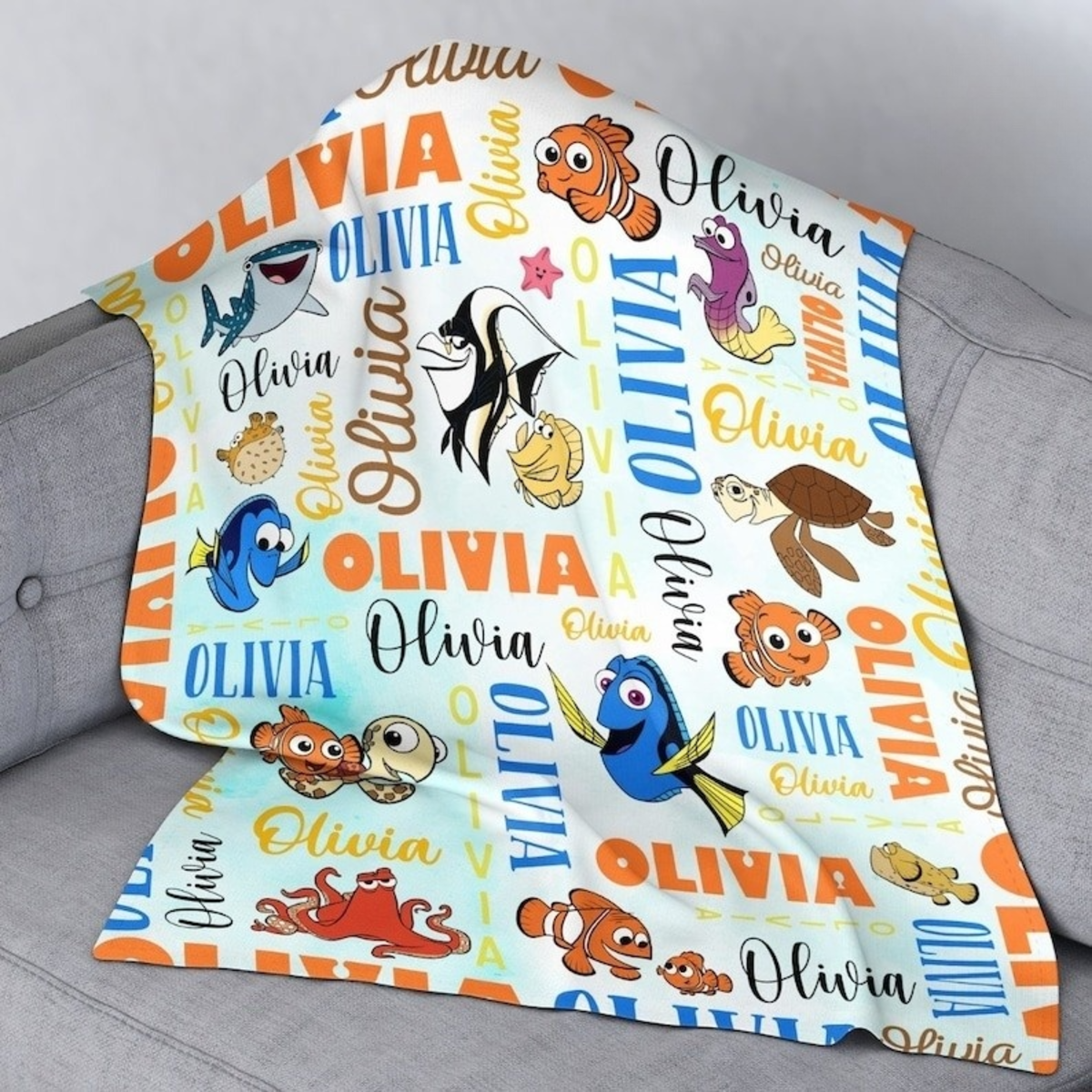 Personalized Watercolor Disney Finding Nemo Blanket