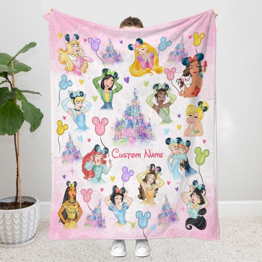 Personalized Watercolor Disney Princess Blanket