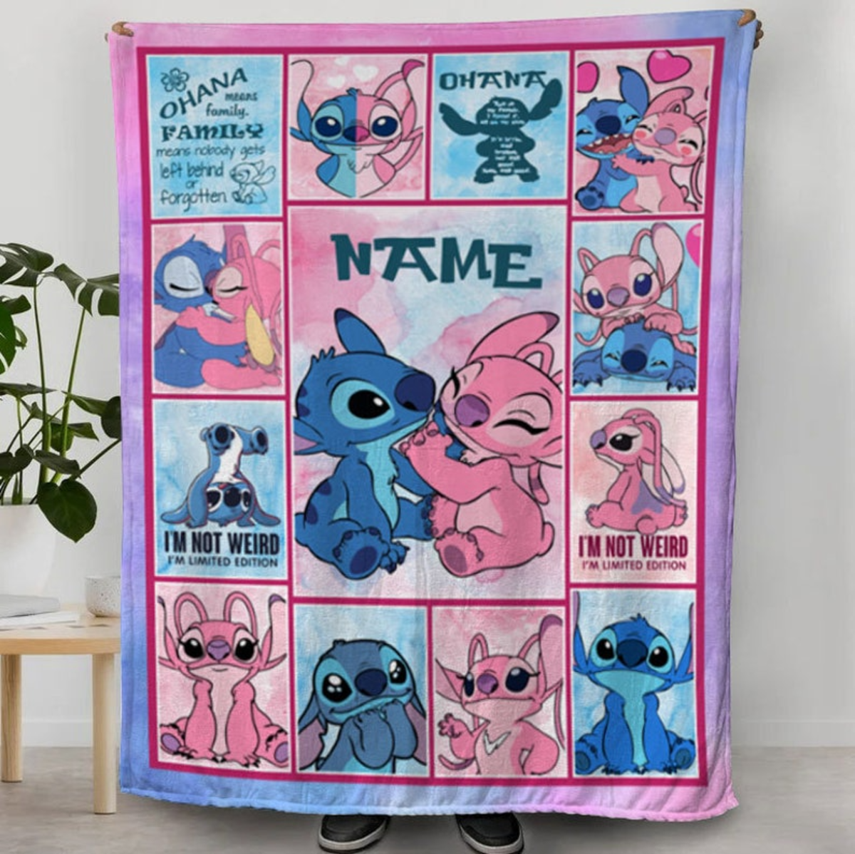 Personalized Name Stitch Angel Blanket