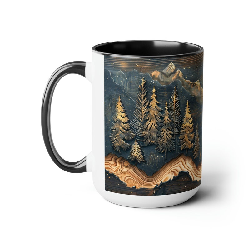 Mountain And Trees Wood Panel Effect Accent Mug