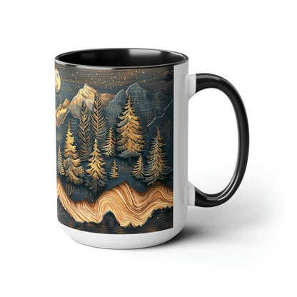 Mountain And Trees Wood Panel Effect Accent Mug