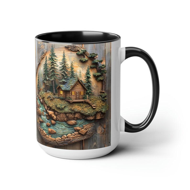 Hole In Wall Mug Evergreen Tree Print Wood Panel Effect Accent Mug