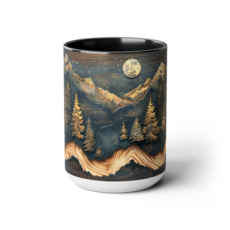 Mountain And Trees Wood Panel Effect Accent Mug